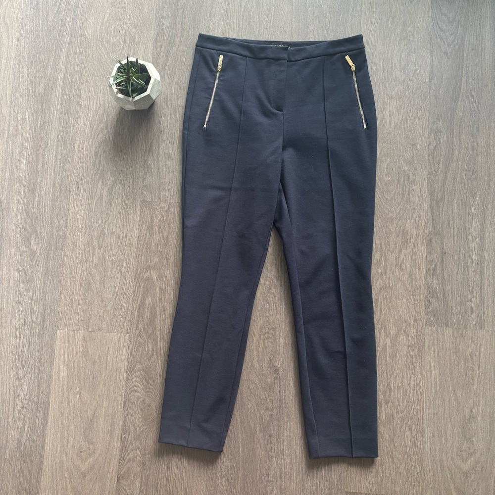 Ted Baker Navy Blue Cropped Slim Pants with Gold Zipper Detail